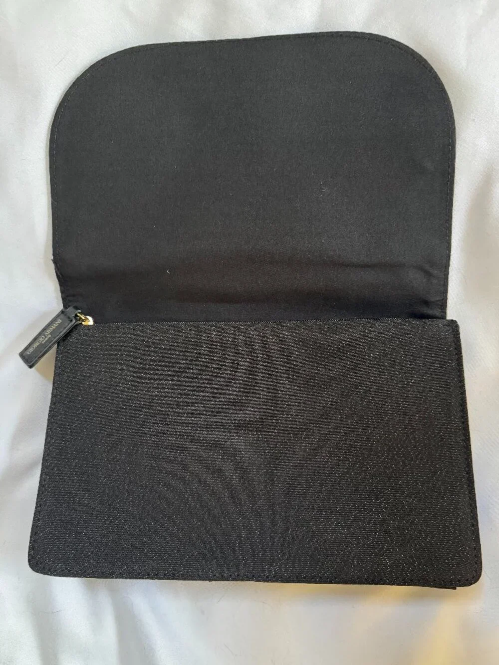 Giorgio Armani Canvas Logo Lined Zippered Clutch Cosmetic Bag, Black